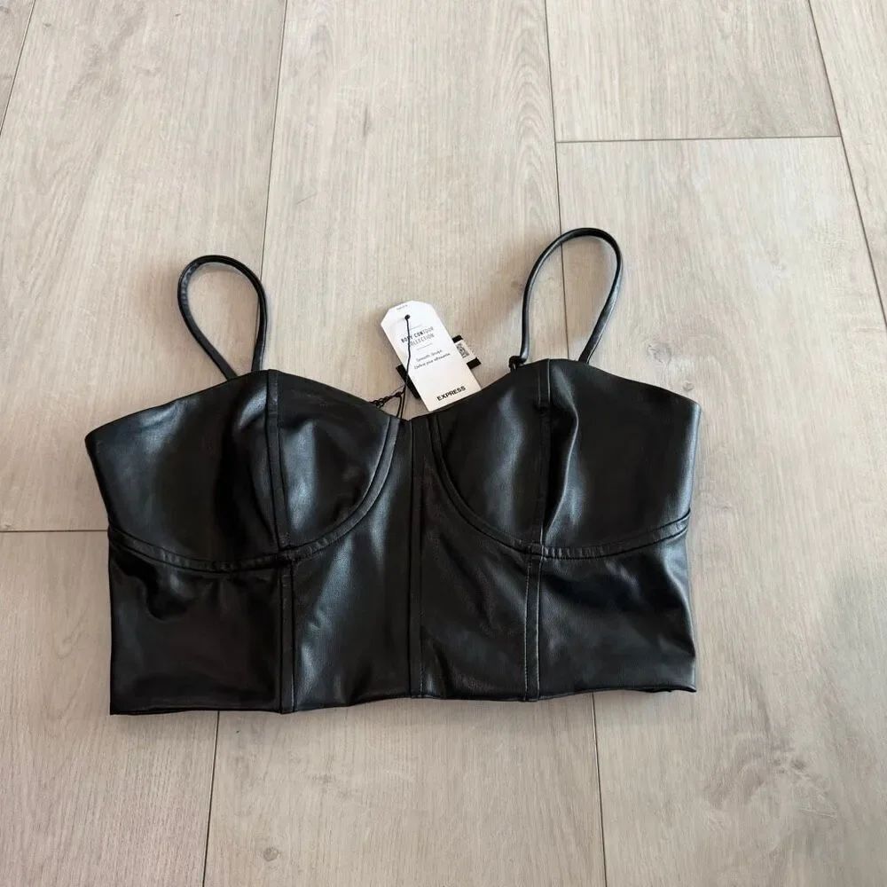 Express Body Contour Faux Leather Corset Cropped Top size m